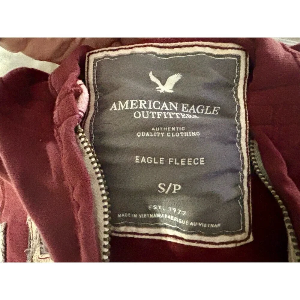 Y2K 90s Vintage American Eagle Mens Hoodie Small Burgundy Half Zip Pullover!